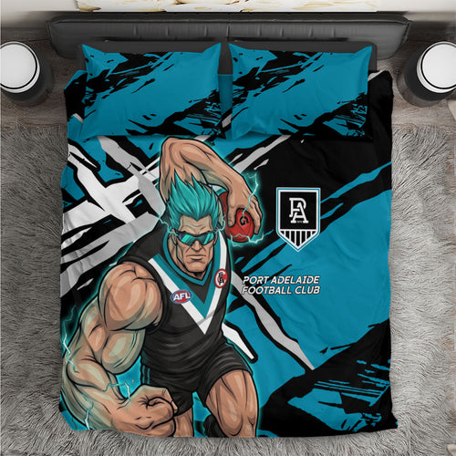 Port Adelaide Football Club Bedding Set Power Muscular Mascot Graphic - Abstract Paint Splatter Art