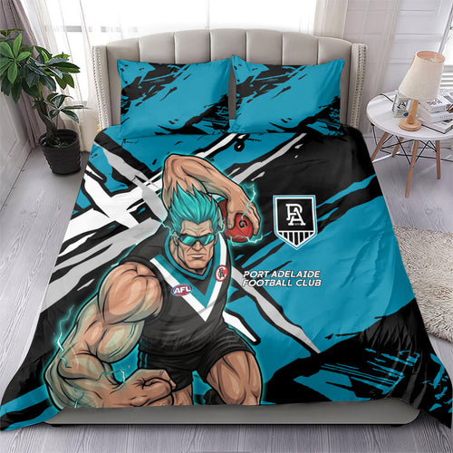 Port Adelaide Football Club Bedding Set Power Muscular Mascot Graphic - Abstract Paint Splatter Art
