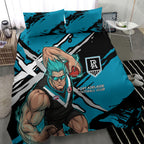 Port Adelaide Football Club Bedding Set Power Muscular Mascot Graphic - Abstract Paint Splatter Art