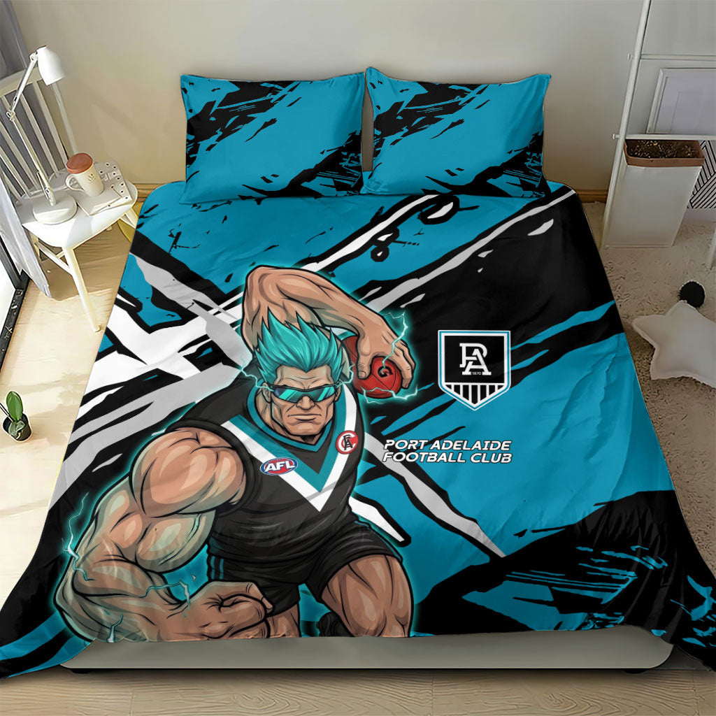 Port Adelaide Football Club Bedding Set Power Muscular Mascot Graphic - Abstract Paint Splatter Art