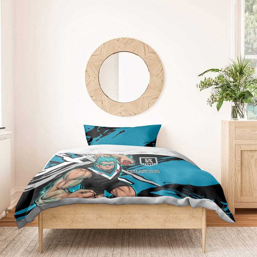 Port Adelaide Football Club Bedding Set Power Muscular Mascot Graphic - Abstract Paint Splatter Art