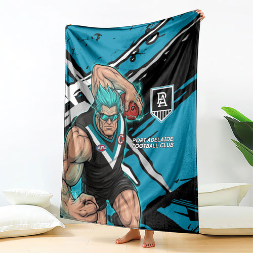 Port Adelaide Football Club Blanket Power Muscular Mascot Graphic - Abstract Paint Splatter Art