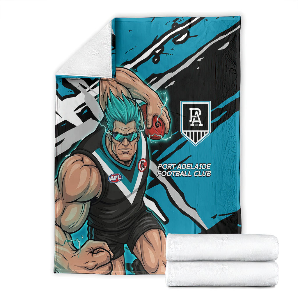 Port Adelaide Football Club Blanket Power Muscular Mascot Graphic - Abstract Paint Splatter Art