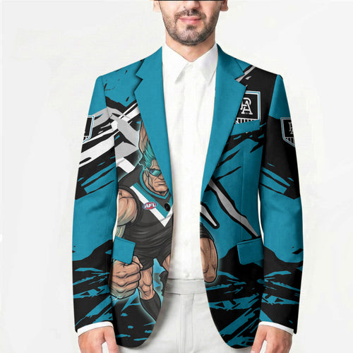 Port Adelaide Football Club Blazer Power Muscular Mascot Graphic - Abstract Paint Splatter Art