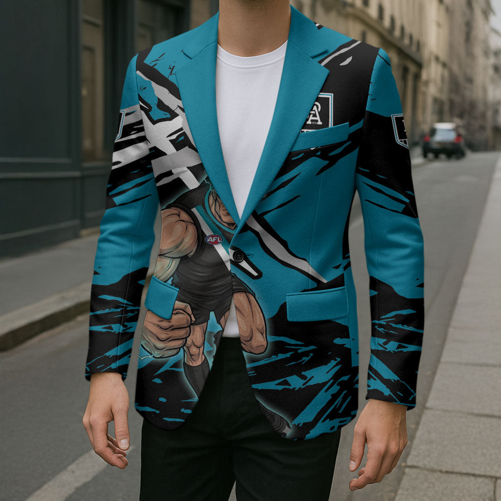 Port Adelaide Football Club Blazer Power Muscular Mascot Graphic - Abstract Paint Splatter Art