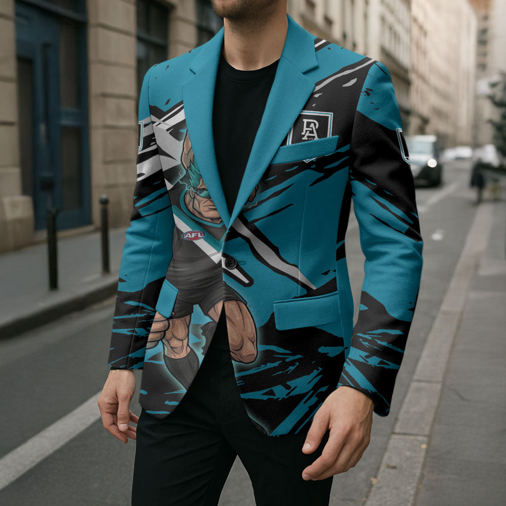Port Adelaide Football Club Blazer Power Muscular Mascot Graphic - Abstract Paint Splatter Art