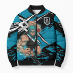 Port Adelaide Football Club Bomber Puffer Jacket Power Muscular Mascot Graphic - Abstract Paint Splatter Art