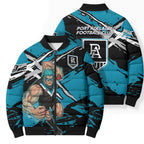 Port Adelaide Football Club Bomber Puffer Jacket Power Muscular Mascot Graphic - Abstract Paint Splatter Art