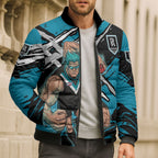 Port Adelaide Football Club Bomber Puffer Jacket Power Muscular Mascot Graphic - Abstract Paint Splatter Art