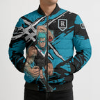 Port Adelaide Football Club Bomber Puffer Jacket Power Muscular Mascot Graphic - Abstract Paint Splatter Art