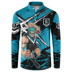 Port Adelaide Football Club Button Sweatshirt Power Muscular Mascot Graphic - Abstract Paint Splatter Art