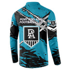 Port Adelaide Football Club Button Sweatshirt Power Muscular Mascot Graphic - Abstract Paint Splatter Art