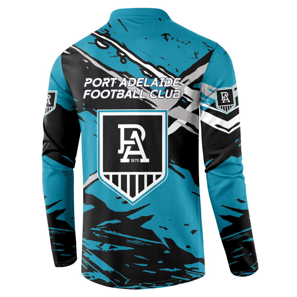 Port Adelaide Football Club Button Sweatshirt Power Muscular Mascot Graphic - Abstract Paint Splatter Art