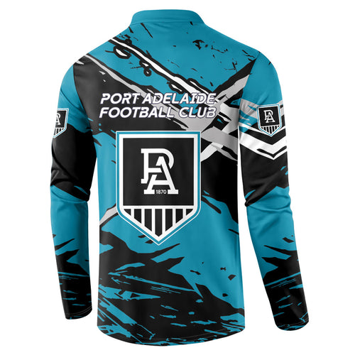 Port Adelaide Football Club Button Sweatshirt Power Muscular Mascot Graphic - Abstract Paint Splatter Art