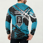 Port Adelaide Football Club Button Sweatshirt Power Muscular Mascot Graphic - Abstract Paint Splatter Art