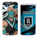 Port Adelaide Football Club 4 in 1 Can Cooler Tumbler Power Muscular Mascot Graphic - Abstract Paint Splatter Art