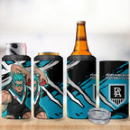 Port Adelaide Football Club 4 in 1 Can Cooler Tumbler Power Muscular Mascot Graphic - Abstract Paint Splatter Art