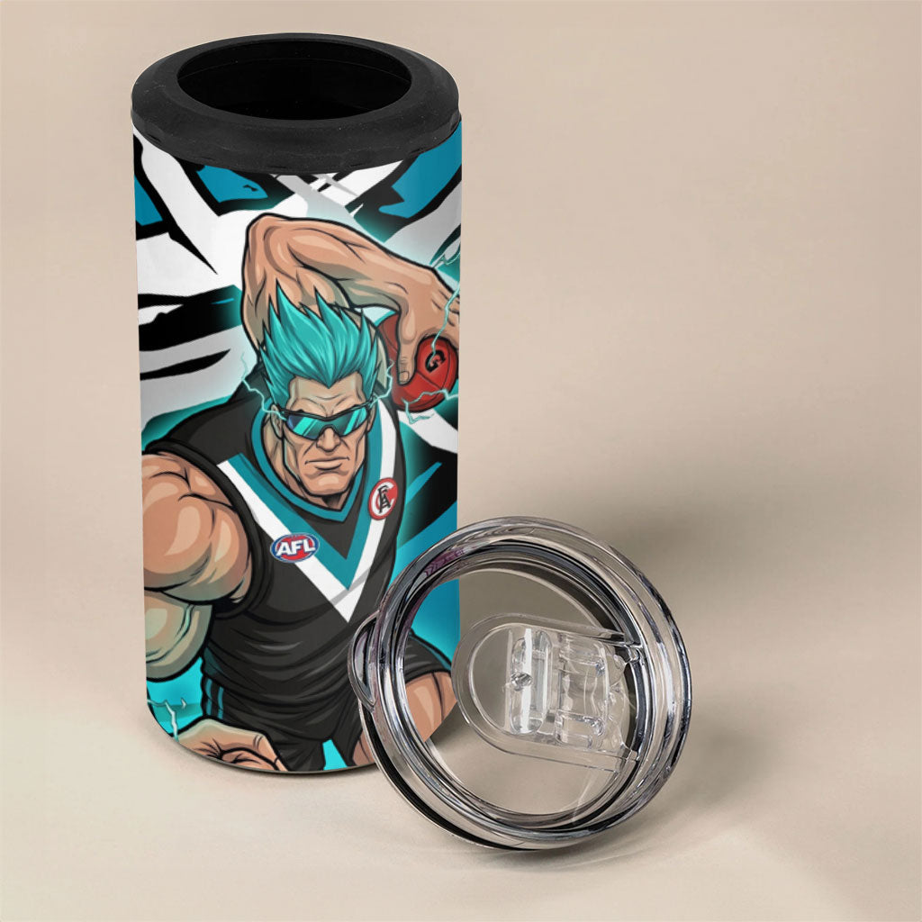 Port Adelaide Football Club 4 in 1 Can Cooler Tumbler Power Muscular Mascot Graphic - Abstract Paint Splatter Art