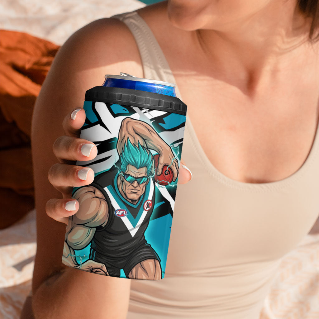 Port Adelaide Football Club 4 in 1 Can Cooler Tumbler Power Muscular Mascot Graphic - Abstract Paint Splatter Art