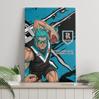 Port Adelaide Football Club Canvas Wall Art Power Muscular Mascot Graphic - Abstract Paint Splatter Art