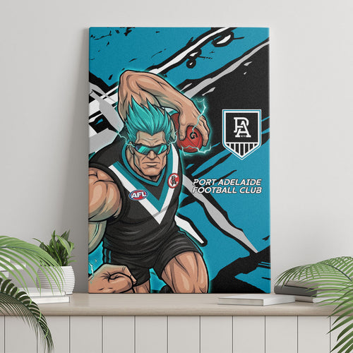 Port Adelaide Football Club Canvas Wall Art Power Muscular Mascot Graphic - Abstract Paint Splatter Art