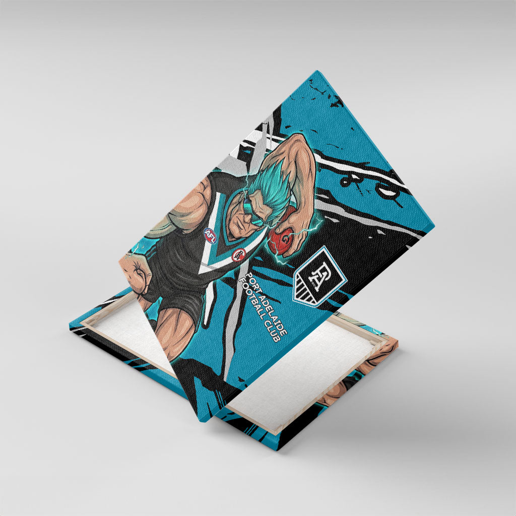Port Adelaide Football Club Canvas Wall Art Power Muscular Mascot Graphic - Abstract Paint Splatter Art