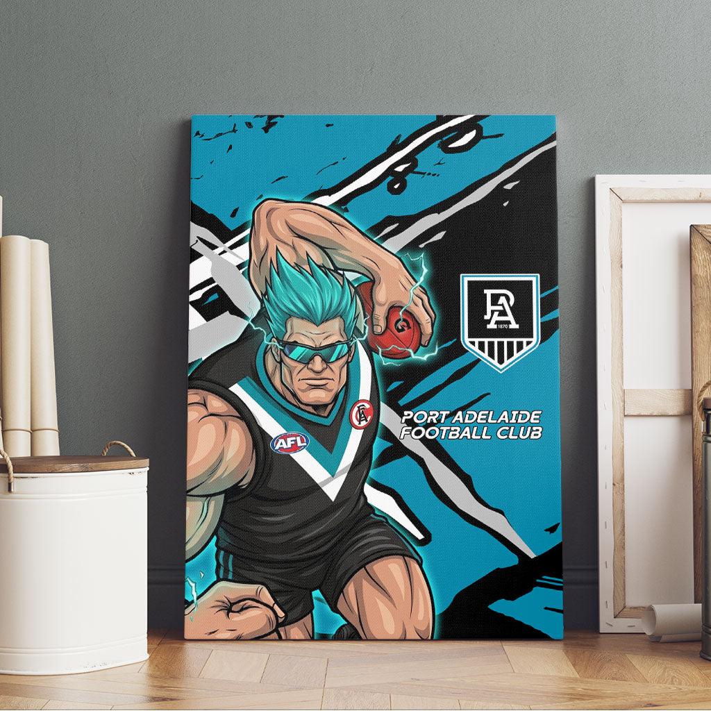 Port Adelaide Football Club Canvas Wall Art Power Muscular Mascot Graphic - Abstract Paint Splatter Art