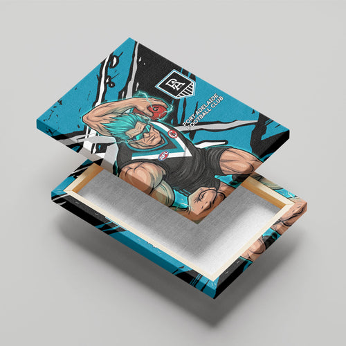 Port Adelaide Football Club Canvas Wall Art Power Muscular Mascot Graphic - Abstract Paint Splatter Art