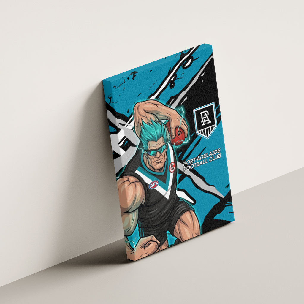Port Adelaide Football Club Canvas Wall Art Power Muscular Mascot Graphic - Abstract Paint Splatter Art