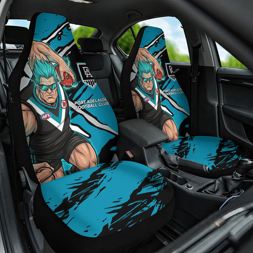Port Adelaide Football Club Car Seat Cover Power Muscular Mascot Graphic - Abstract Paint Splatter Art