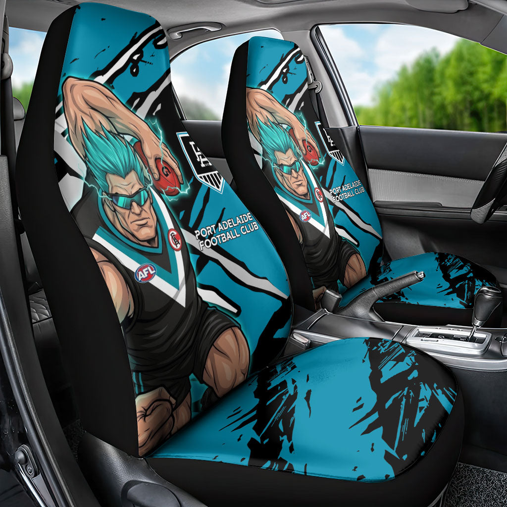 Port Adelaide Football Club Car Seat Cover Power Muscular Mascot Graphic - Abstract Paint Splatter Art