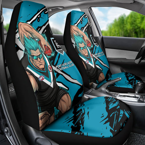 Port Adelaide Football Club Car Seat Cover Power Muscular Mascot Graphic - Abstract Paint Splatter Art