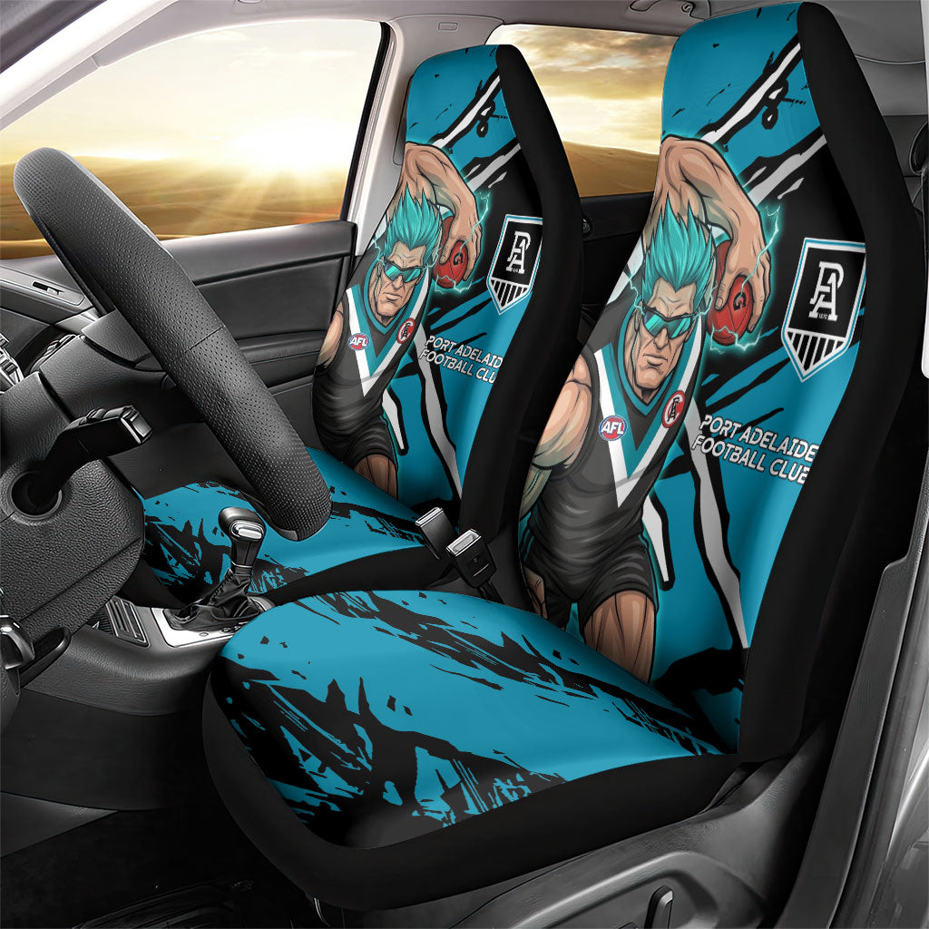 Port Adelaide Football Club Car Seat Cover Power Muscular Mascot Graphic - Abstract Paint Splatter Art