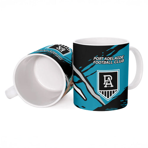 Port Adelaide Football Club Ceramic Mug Power Muscular Mascot Graphic - Abstract Paint Splatter Art