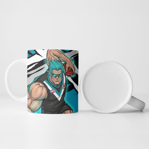 Port Adelaide Football Club Ceramic Mug Power Muscular Mascot Graphic - Abstract Paint Splatter Art