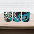 Port Adelaide Football Club Ceramic Mug Power Muscular Mascot Graphic - Abstract Paint Splatter Art