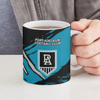Port Adelaide Football Club Ceramic Mug Power Muscular Mascot Graphic - Abstract Paint Splatter Art