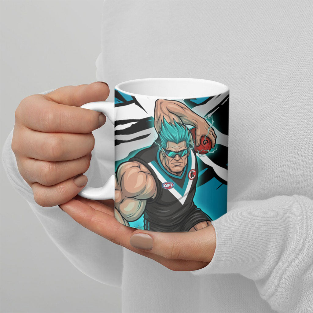 Port Adelaide Football Club Ceramic Mug Power Muscular Mascot Graphic - Abstract Paint Splatter Art