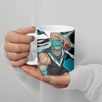 Port Adelaide Football Club Ceramic Mug Power Muscular Mascot Graphic - Abstract Paint Splatter Art