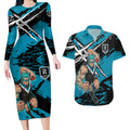 Port Adelaide Football Club Couples Matching Long Sleeve Bodycon Dress and Hawaiian Shirt Power Muscular Mascot Graphic - Abstract Paint Splatter Art
