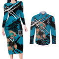 Port Adelaide Football Club Couples Matching Long Sleeve Bodycon Dress and Long Sleeve Button Shirt Power Muscular Mascot Graphic - Abstract Paint Splatter Art
