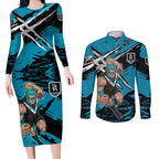Port Adelaide Football Club Couples Matching Long Sleeve Bodycon Dress and Long Sleeve Button Shirt Power Muscular Mascot Graphic - Abstract Paint Splatter Art