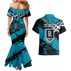 Port Adelaide Football Club Couples Matching Mermaid Dress and Hawaiian Shirt Power Muscular Mascot Graphic - Abstract Paint Splatter Art