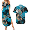 Port Adelaide Football Club Couples Matching Summer Maxi Dress and Hawaiian Shirt Power Muscular Mascot Graphic - Abstract Paint Splatter Art