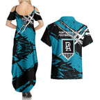 Port Adelaide Football Club Couples Matching Summer Maxi Dress and Hawaiian Shirt Power Muscular Mascot Graphic - Abstract Paint Splatter Art