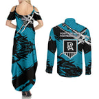 Port Adelaide Football Club Couples Matching Summer Maxi Dress and Long Sleeve Button Shirt Power Muscular Mascot Graphic - Abstract Paint Splatter Art