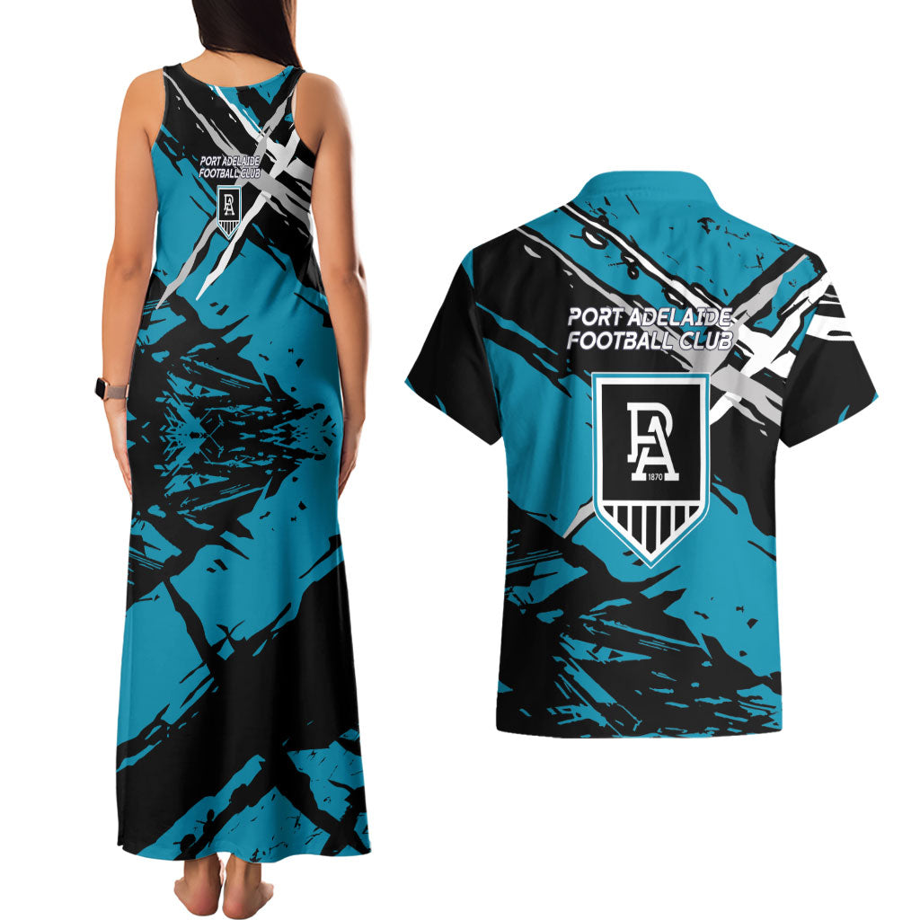 Port Adelaide Football Club Couples Matching Tank Maxi Dress and Hawaiian Shirt Power Muscular Mascot Graphic - Abstract Paint Splatter Art