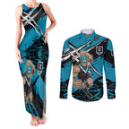 Port Adelaide Football Club Couples Matching Tank Maxi Dress and Long Sleeve Button Shirt Power Muscular Mascot Graphic - Abstract Paint Splatter Art