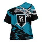 Port Adelaide Football Club Cross Shoulder Shirt Power Muscular Mascot Graphic - Abstract Paint Splatter Art