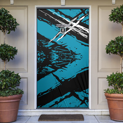 Port Adelaide Football Club Door Cover Power Muscular Mascot Graphic - Abstract Paint Splatter Art